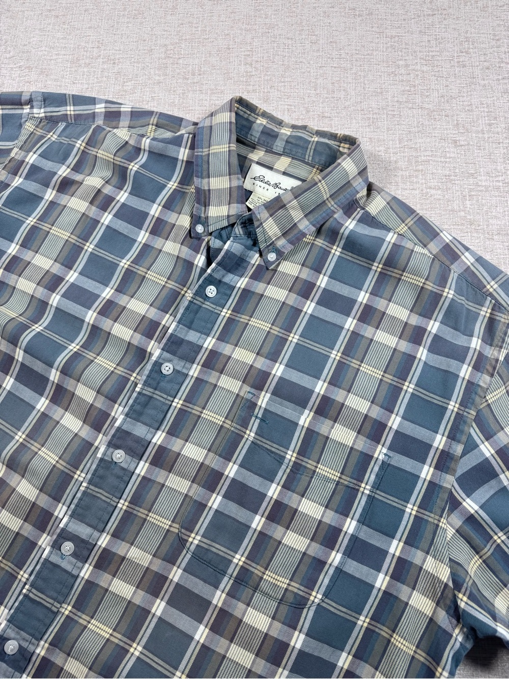 Eddie Bauer Men's Blue and Purple Plaid Button-Down Shirt XL